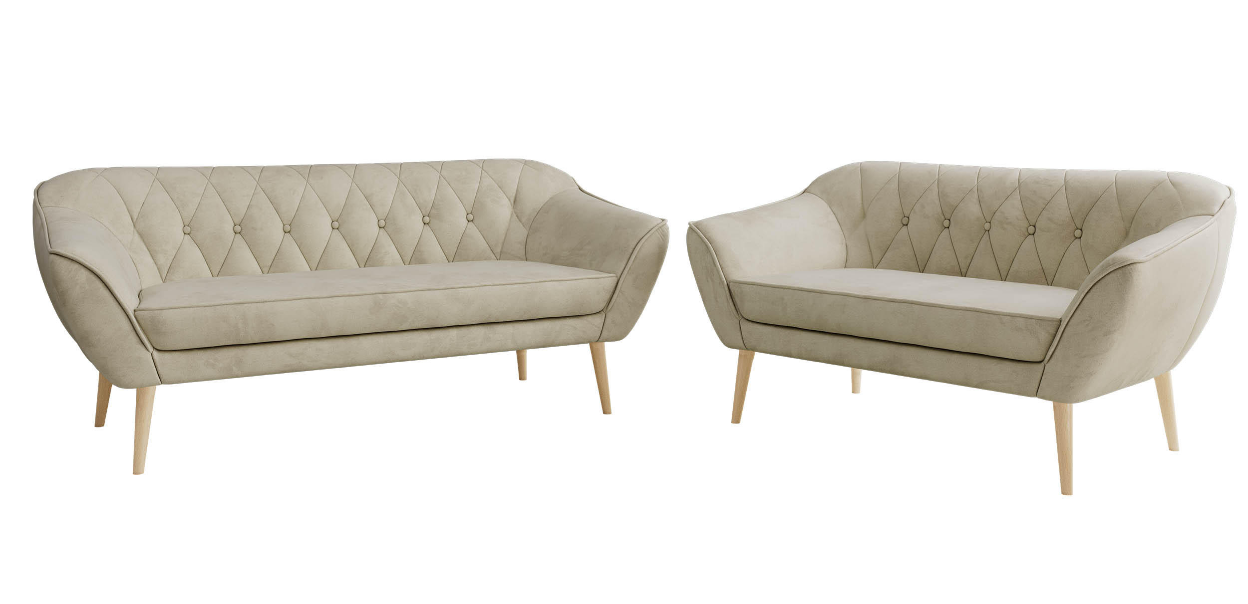 SEDACÍ SOUPRAVA 3+2 PIRS - Béžová Samet - Dřevěné nohy - barva buku/béžová, kompozitní dřevo/textil (180/75/74cm) - MKS