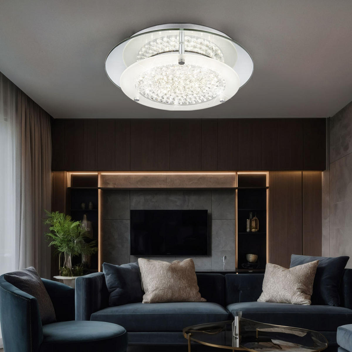 LED DECKENLEUCHTE Chrom Kristalloptik Silber - Silberfarben, Metall (28/28/7.8cm) - Globo Lighting