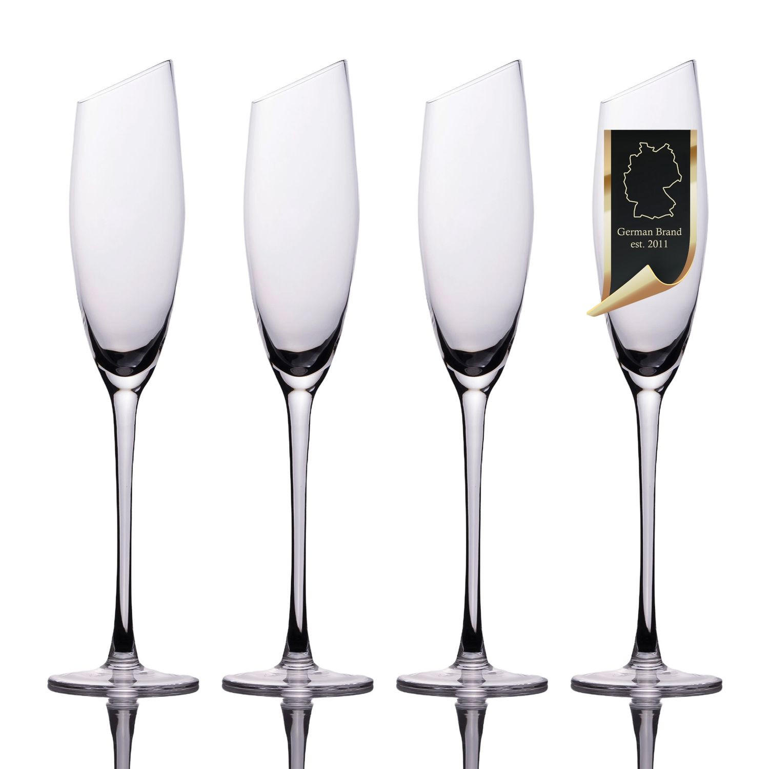 CHAMPAGNER/SEKT Glas mit moderner Kante 150 ml (4er-Set) - Transparent, Glas (0.15L) - Intirilife