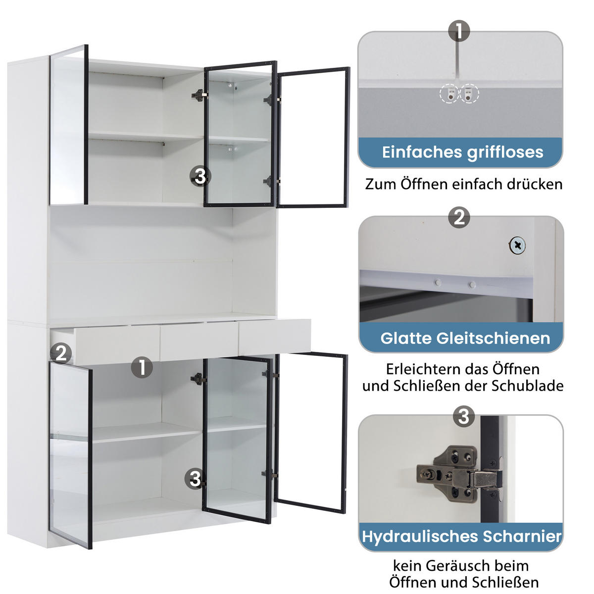 VITRINE 200 cm Weiß mit LED und schwarzem Rahmen - Weiß, Holzwerkstoff (120/200/36cm) - FLIEKS