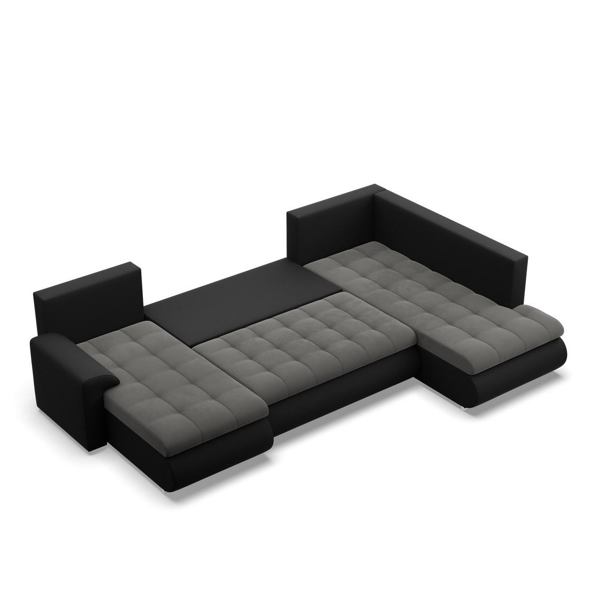 U-SOFA MIT SCHLAFFUNKTION FORESTA, Dunkelgrau + Schwarz - Dunkelgrau/Schwarz, Textil (300/89/200cm)