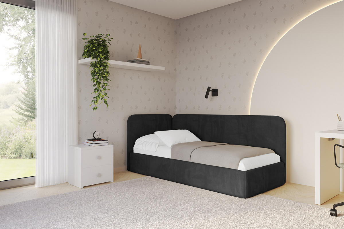 EINZELLBETT Jugendbett mit Bettkasten und Matratze H3/H4, Rechts - ELSY 80x200 Schwarz - Anthrazit, Holzwerkstoff/Textil (80/200cm) - ALTDECOR
