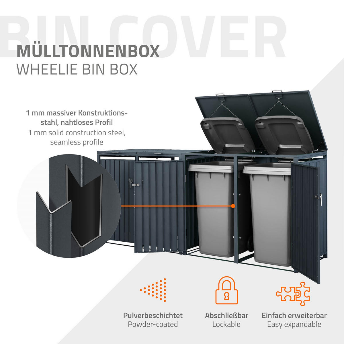 MÜLLTONNENBOX 4er Anthrazit - Anthrazit, Metall (80/116.3/264cm) - ML-DESIGN