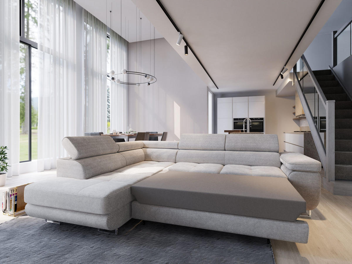 ECKSOFA APIRO L-S Lila Kordstoff mit Schlaffunktion - Lila, Holz (276/202cm) - MASSENO