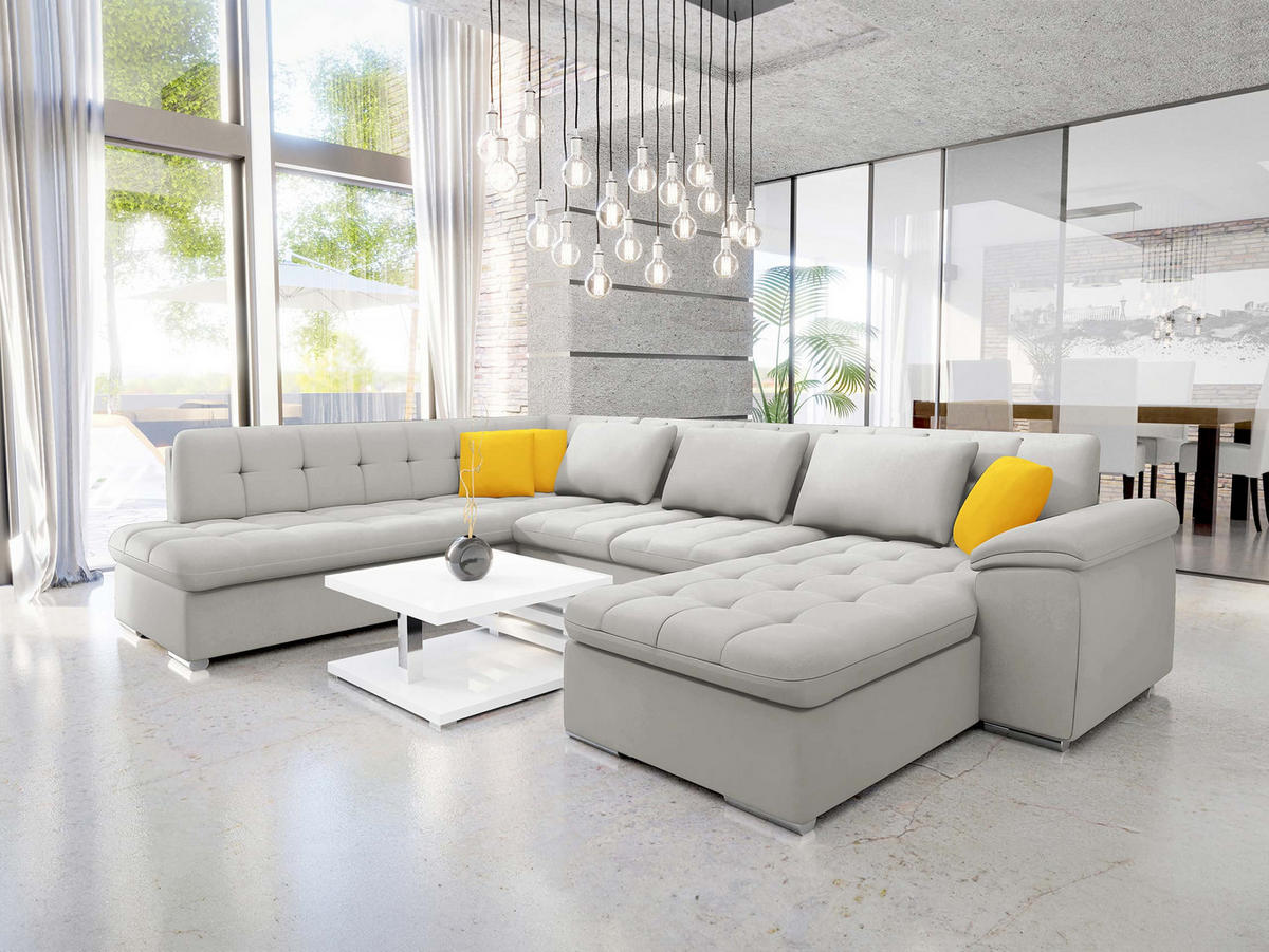 WOHNLANDSCHAFT Niko Bis Premium, Seite: Rechts - Hellgrau, Holz/Textil (348/76/205cm) - MIRJAN24