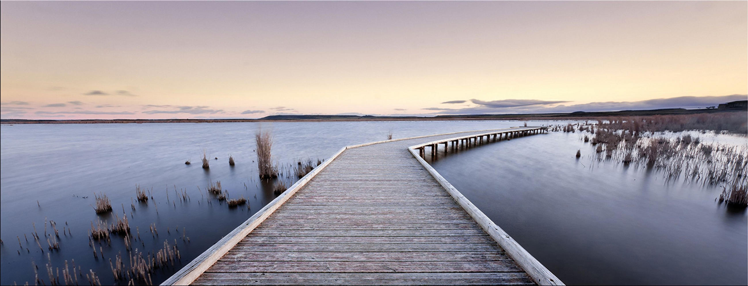GLASBILD 80x30 cm Steg Landschaft - Gelb, Glas (80/30cm) - artissimo