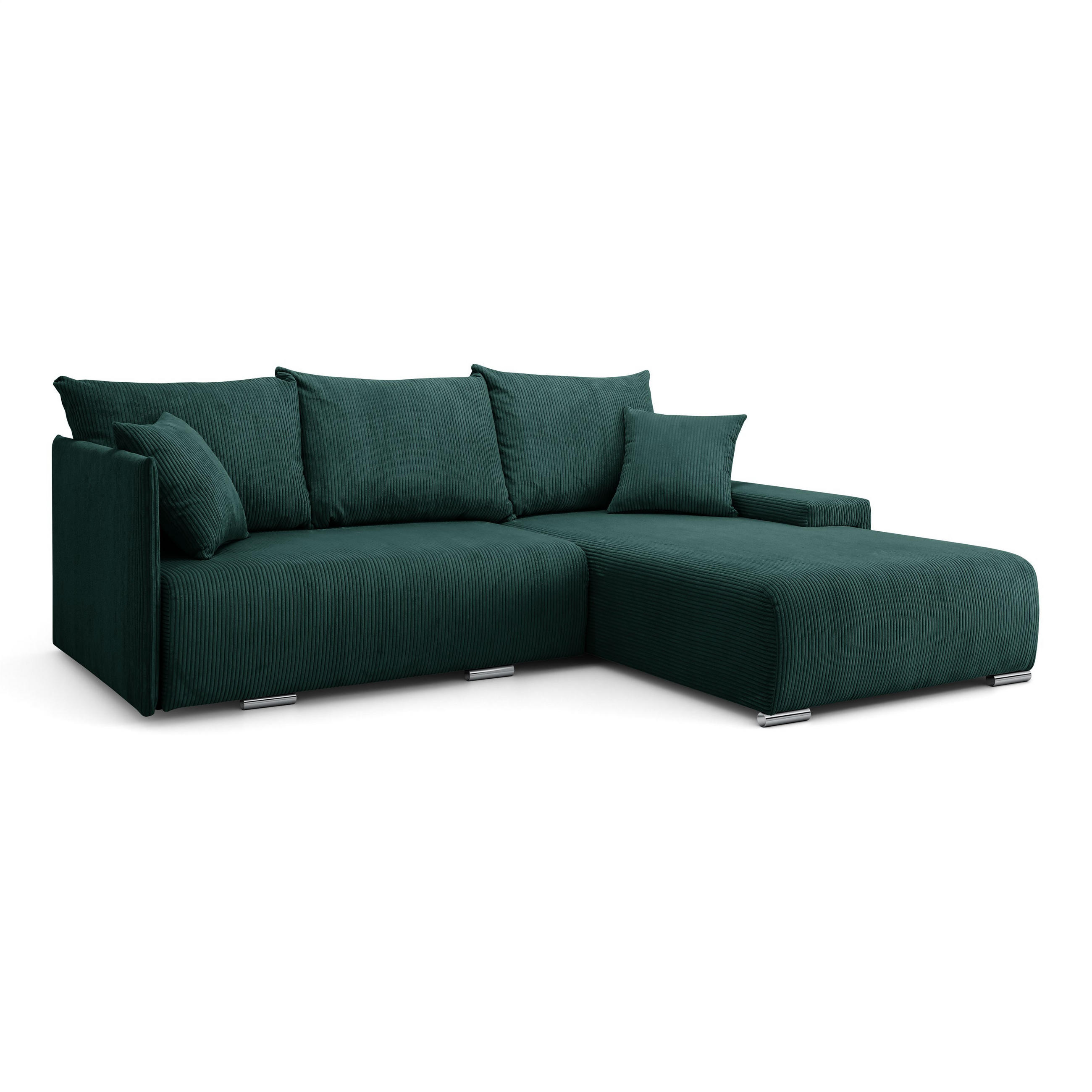 ECKSOFA L-Form Schlaffunktion Livorno Cord-Stoff Grün Rechts - Chromfarben/Schwarz, Holz/Kunststoff (246/188cm) - Kaiser Möbel