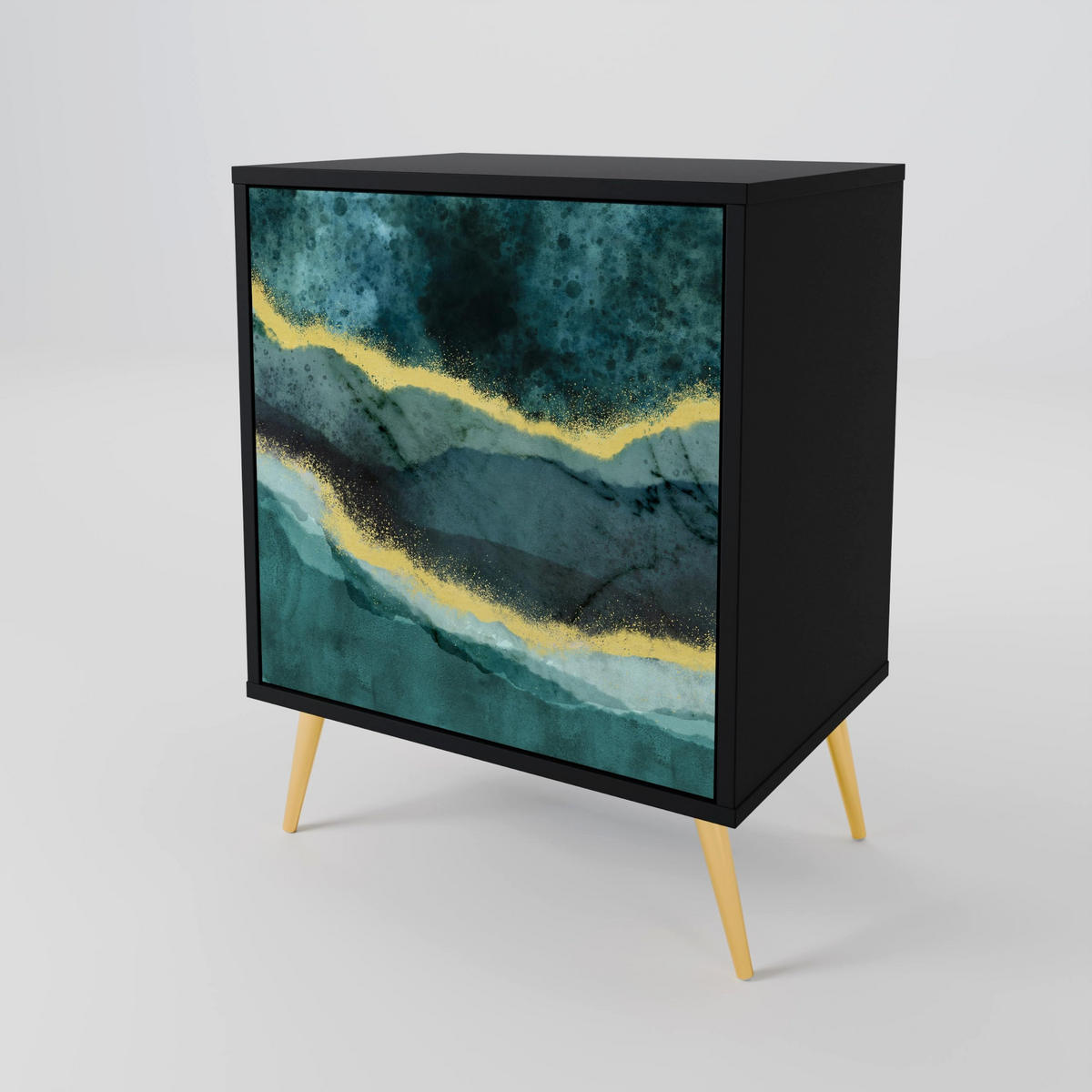 SIDEBOARD GOLDRUSH ODYSSEY, Schwarz, 57,5x42x67,5 cm, Schwarze Metall-Rahmenfüße - Multicolor/Schwarz, Holzwerkstoff/Metall (57.5/67.5/42cm) - SpaceRebels