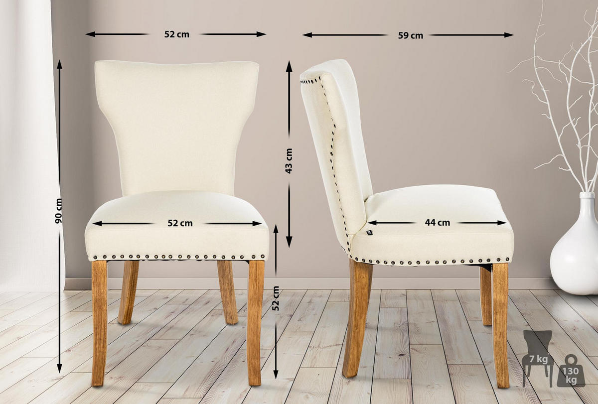 WOHNZIMMERSTUHL Stoff creme - Creme/Naturfarben, Holz/Textil (52/90/59cm) - CLP