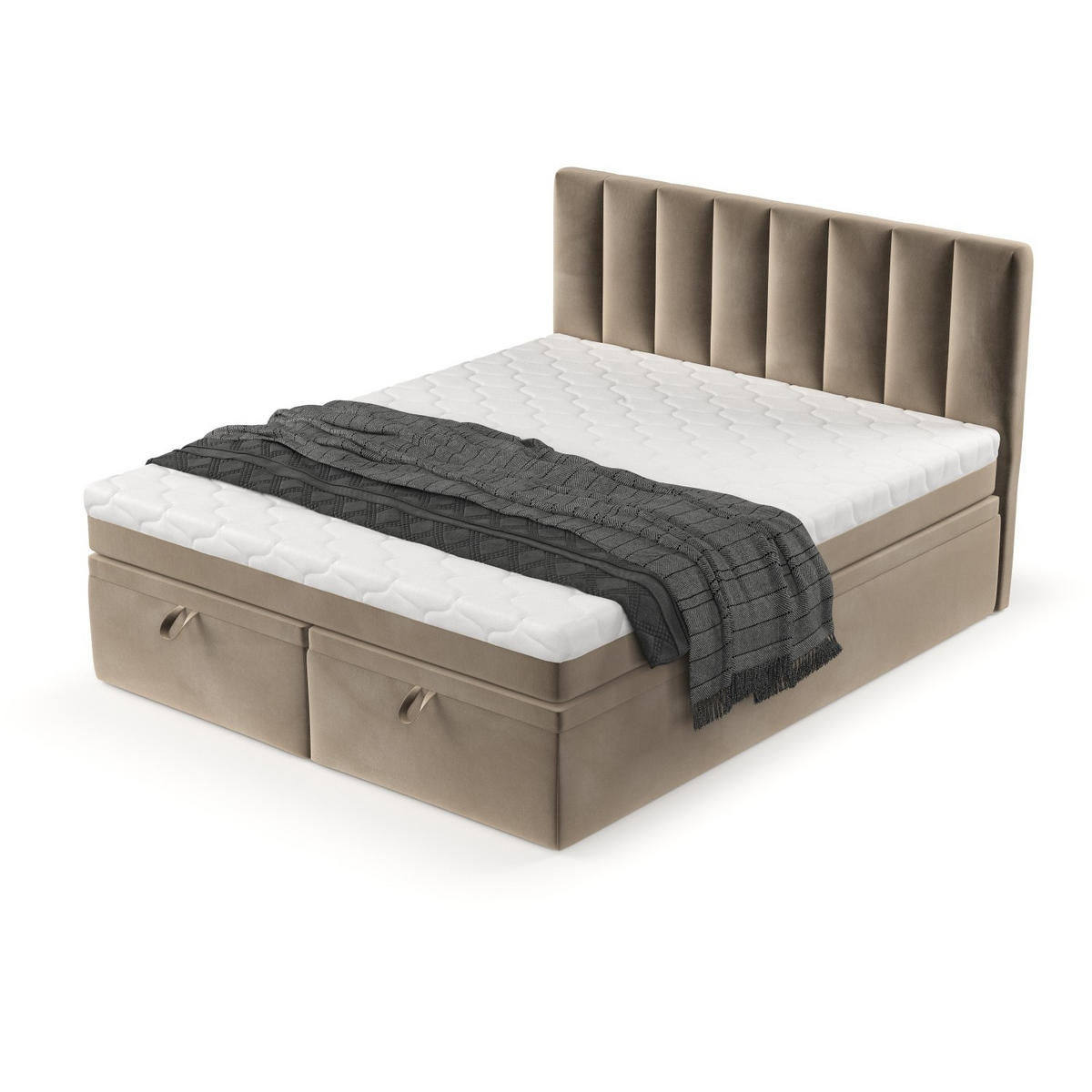 BOXBETT Lume 180/200 cm Taupe im Paros Stoff - Taupe/Schwarz, Holz/Holzwerkstoff (180/200cm) - AltaBeds
