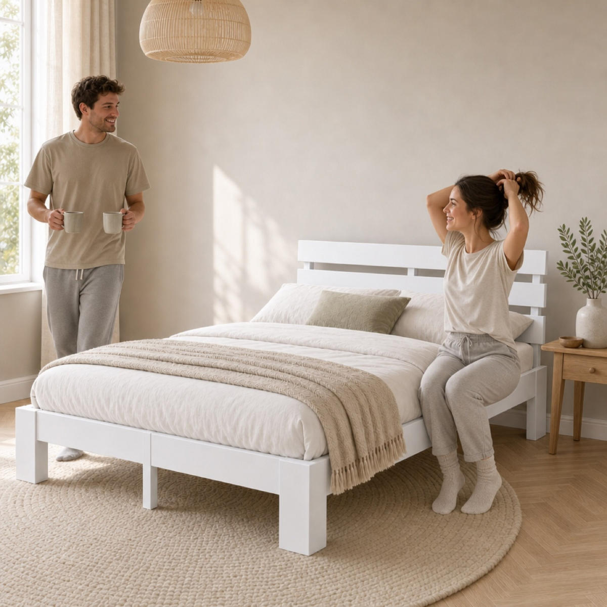BETT Weiß Massivholz mit Lattenrost 160x200 cm - Weiß, Holz - Relaxdays