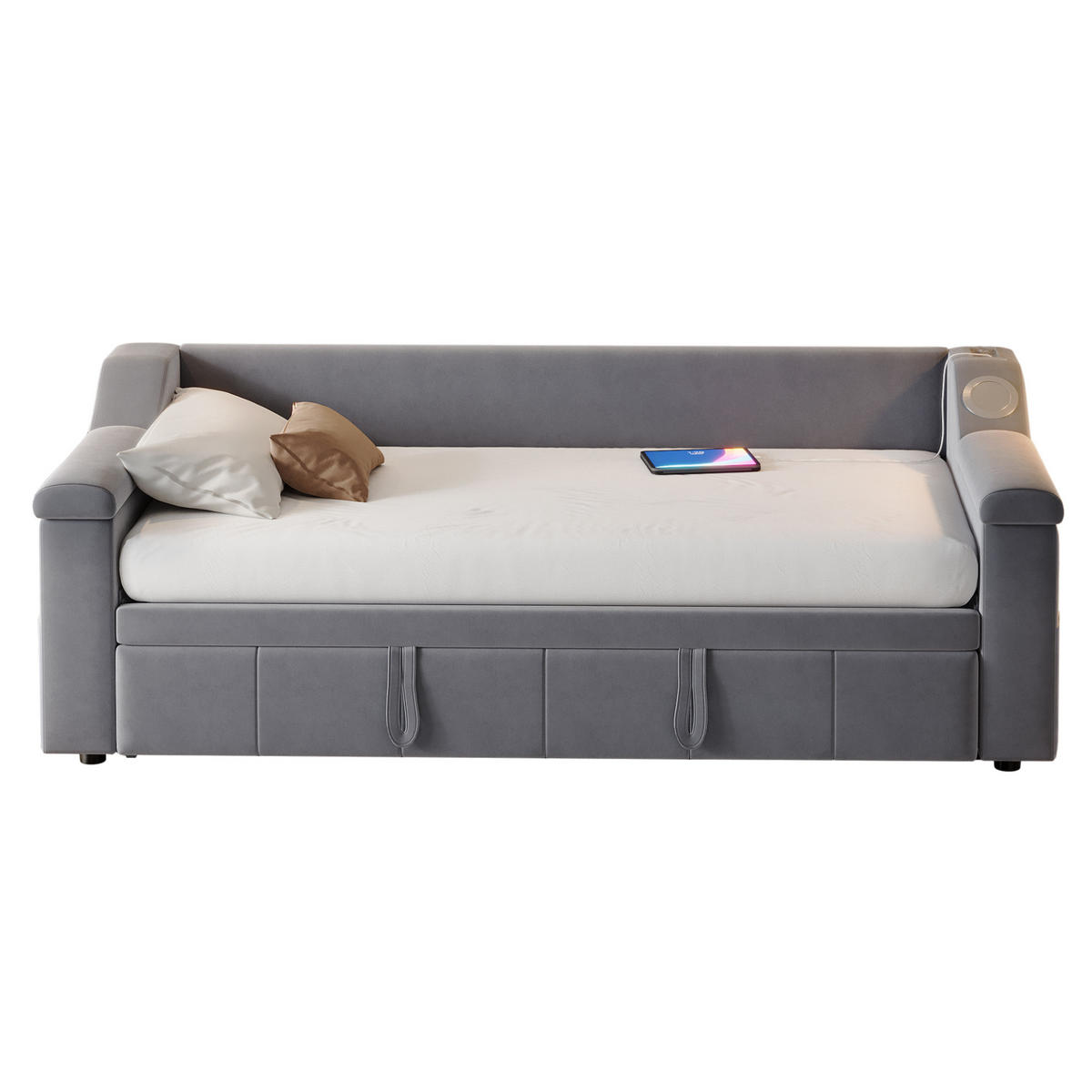 SCHLAFSOFA 90/190 cm Grau mit Bluetooth-Stereoanlage und USB-Anschluss - Grau, Textil (90/190cm) - OKWISH