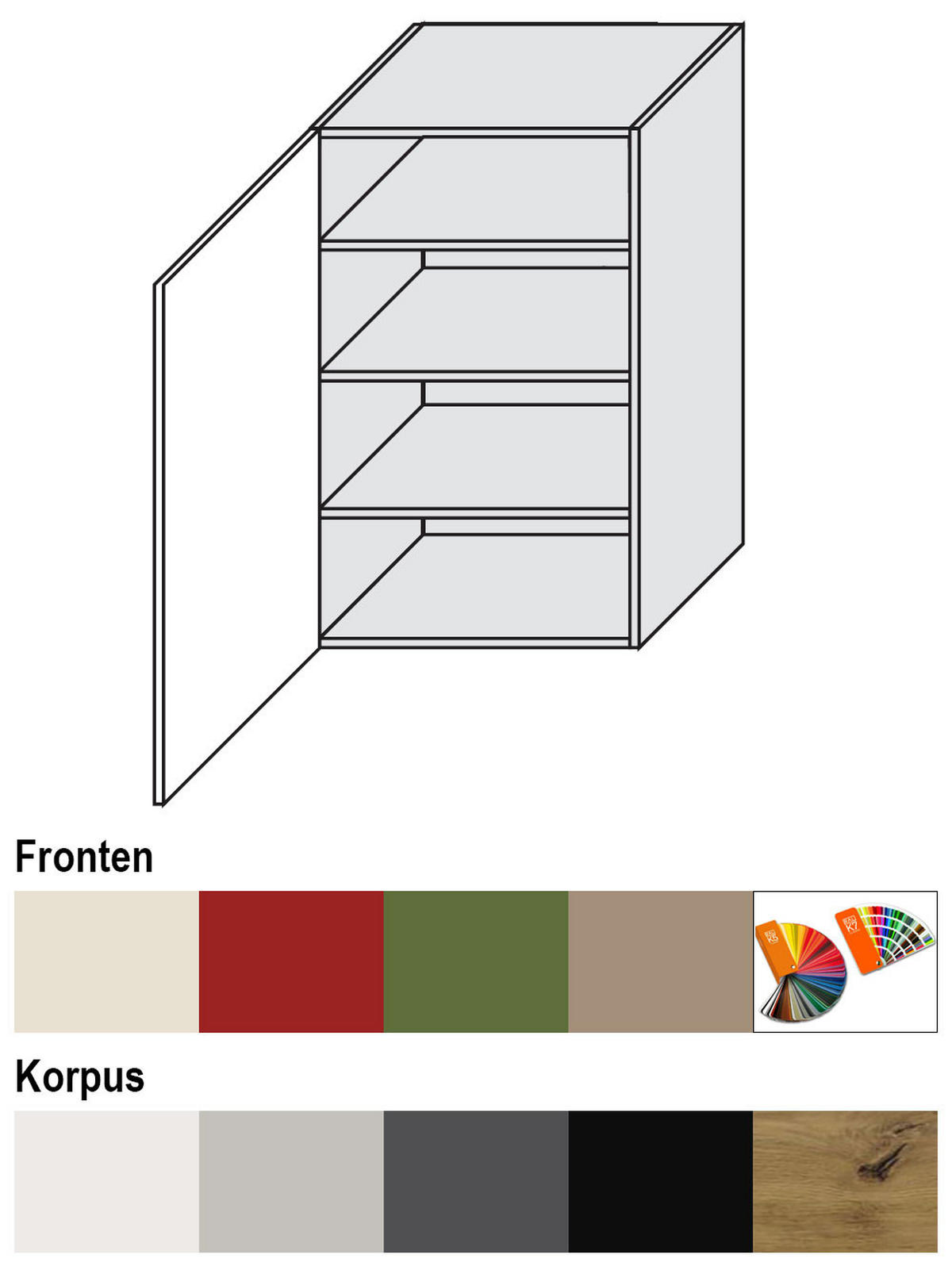 HÄNGESCHRANK Brerra W4/60/1 Schwarz / RAL 3002 karminrot Hochglanz 60 / 32,5 / 96cm - Rot/Schwarz, Holz/Holzwerkstoff (60/96/32.5cm) - Feldmann-Wohnen