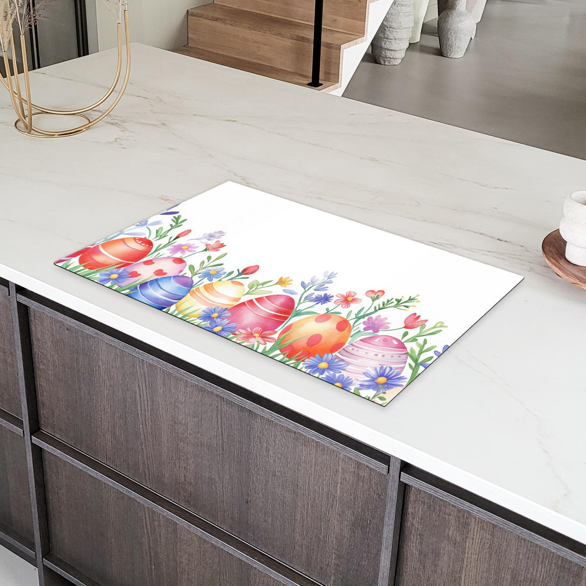 HERDABDECKPLATTE Blumengarten - Bunt - Eier Ceranfeldabdeckung 85x52 cm - Weiß, Kunststoff (85/52/0.2cm) - MuchoWow