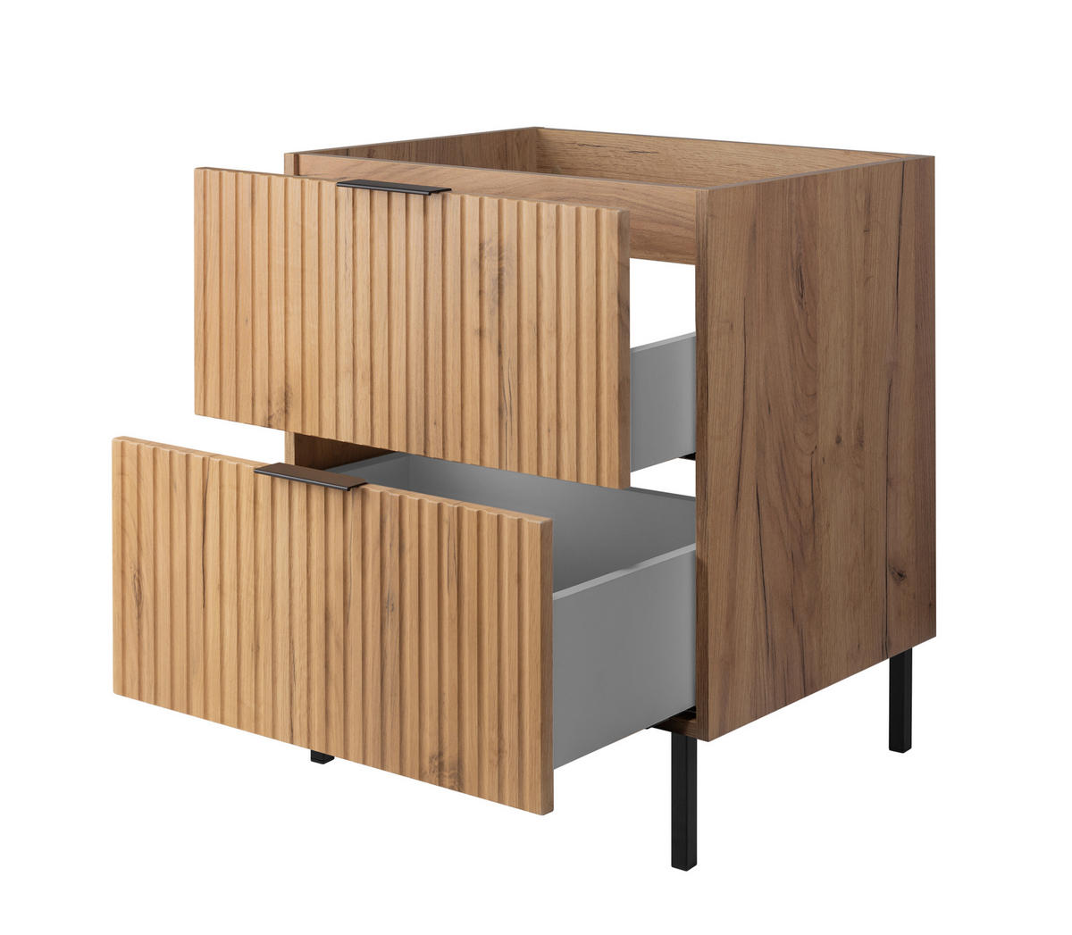 BADEZIMMERSCHRANK, Gold Craft Eiche, Schwarze Griffe, 60 x 77 x 46 cm - Eichefarben/Schwarz, Holzwerkstoff (60/77/46cm) - 3XE LIVING