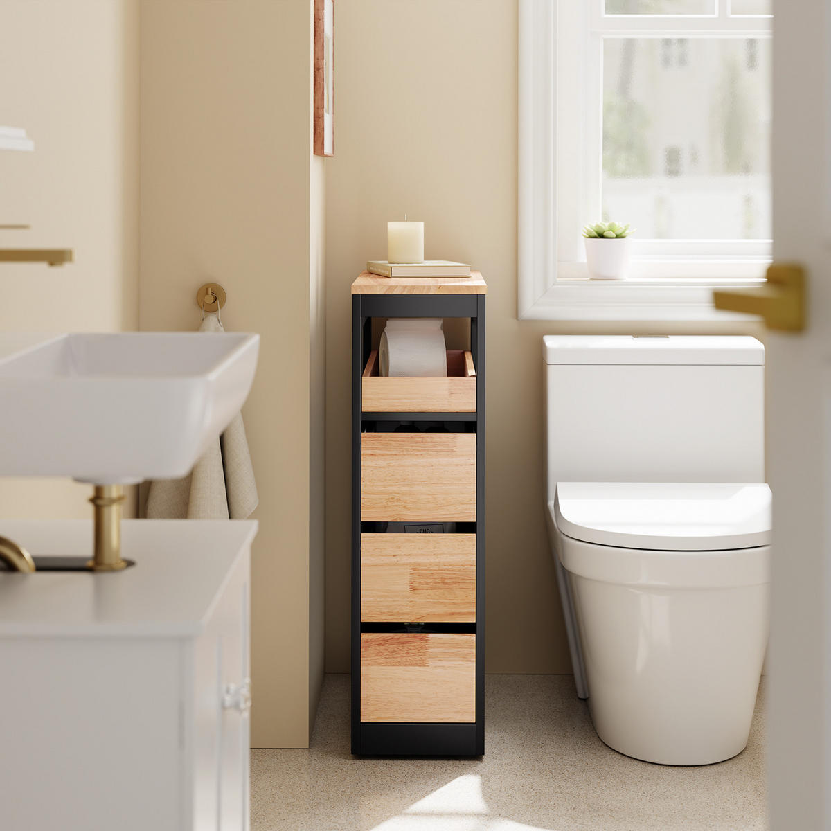 NISCHENREGAL mit Rollen, Schwarz - Schwarz, Holz/Holzwerkstoff (23/82/65cm) - SoBuy