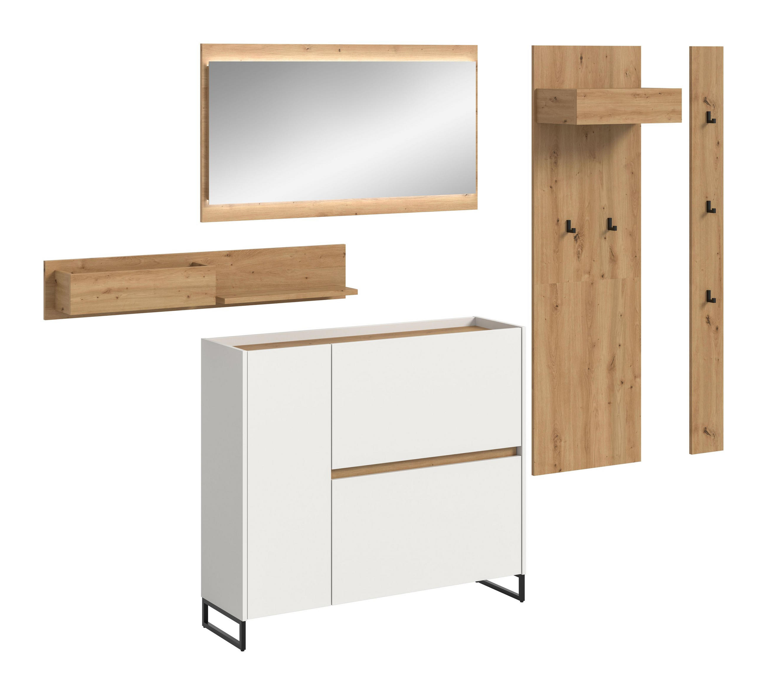 GARDEROBE inkl. Beleuchtung Flow 6-tlg. (B/H/T: ca. 236/192/32 cm) in Weiß/weiß - Weiß, Holzwerkstoff (236/192/32cm) - Homes & Jones