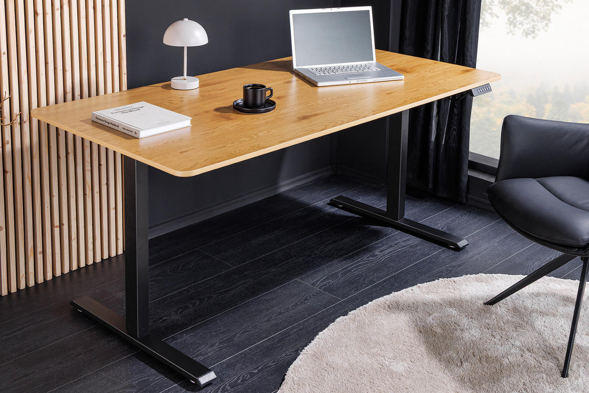 SCHREIBTISCH OAK DESK Schichtholz Natur 140 cm - Schwarz/Naturfarben, Holzwerkstoff/Metall (60/140/72cm) - riess-ambiente