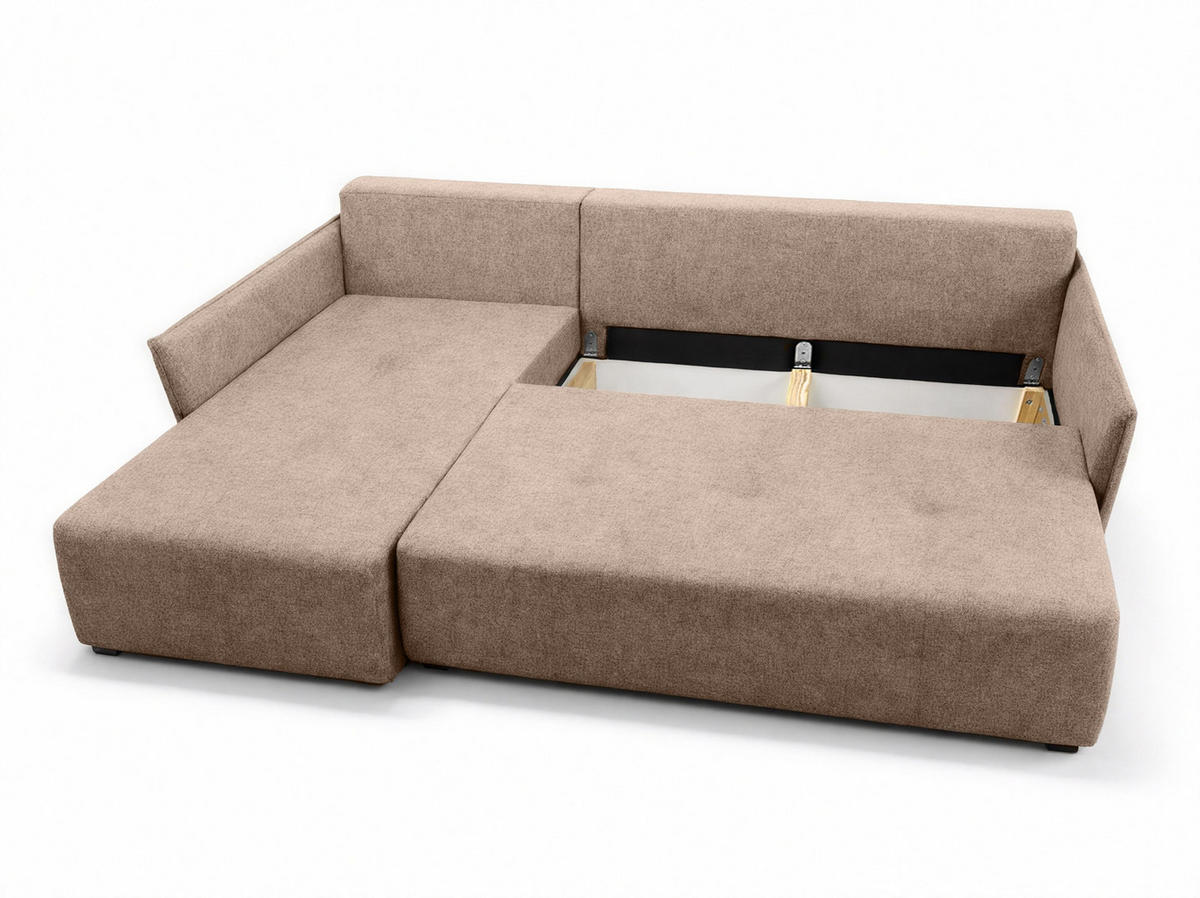 ECKSOFA L Form Damascus Creme 212/143/88 cm Links mit Schlaffunktion - Creme/Schwarz, Kunststoff/Textil (143/212cm) - AX Living