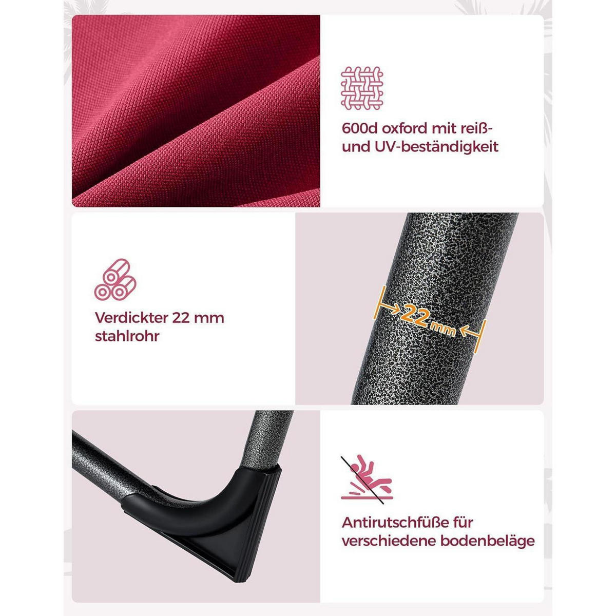 SONNENLIEGE klappbar 5-fach verstellbar Weinrot - Bordeaux, Textil (59/34/190cm)