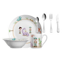 KINDERGESCHIRR SET MIT BESTECK BAMBINI AVVENTURA Dino - Grün, Keramik/Kunststoff (1/1/1cm) - Leonardo Living