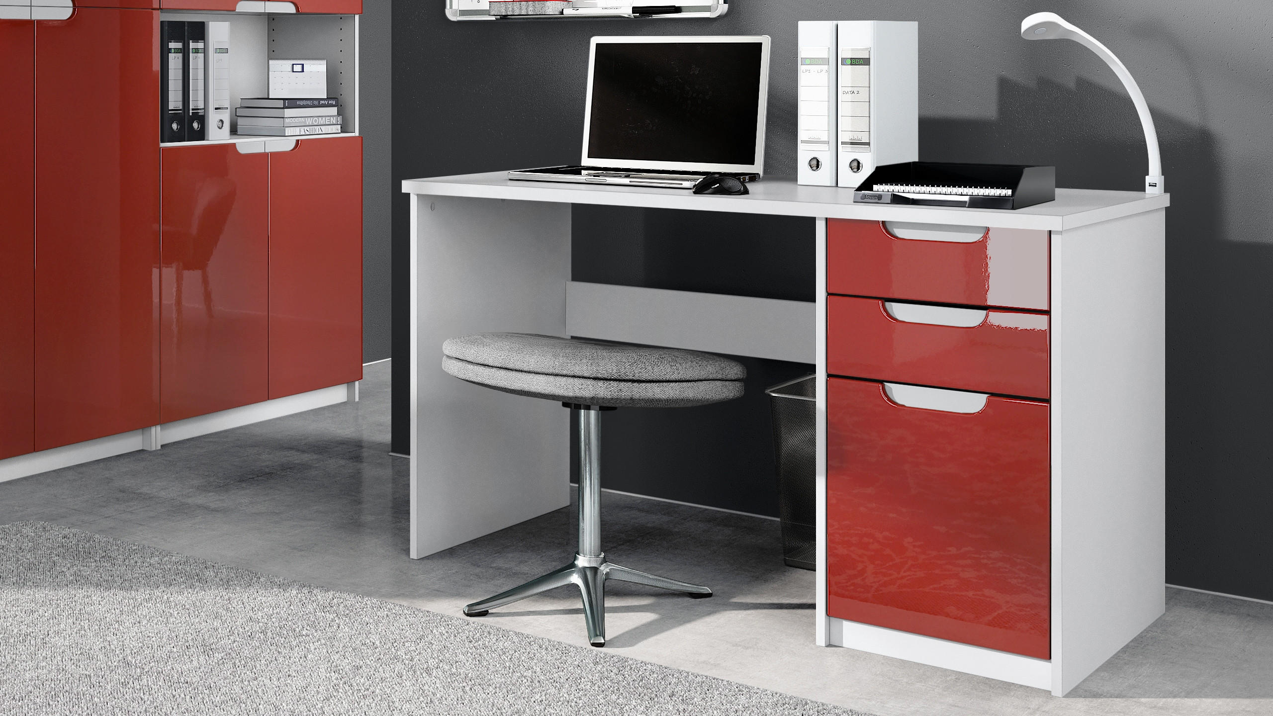 SCHREIBTISCH Logan Fronten in Bordeaux Hochglanz - Bordeaux, Holzwerkstoff (60/129/76cm) - Vladon