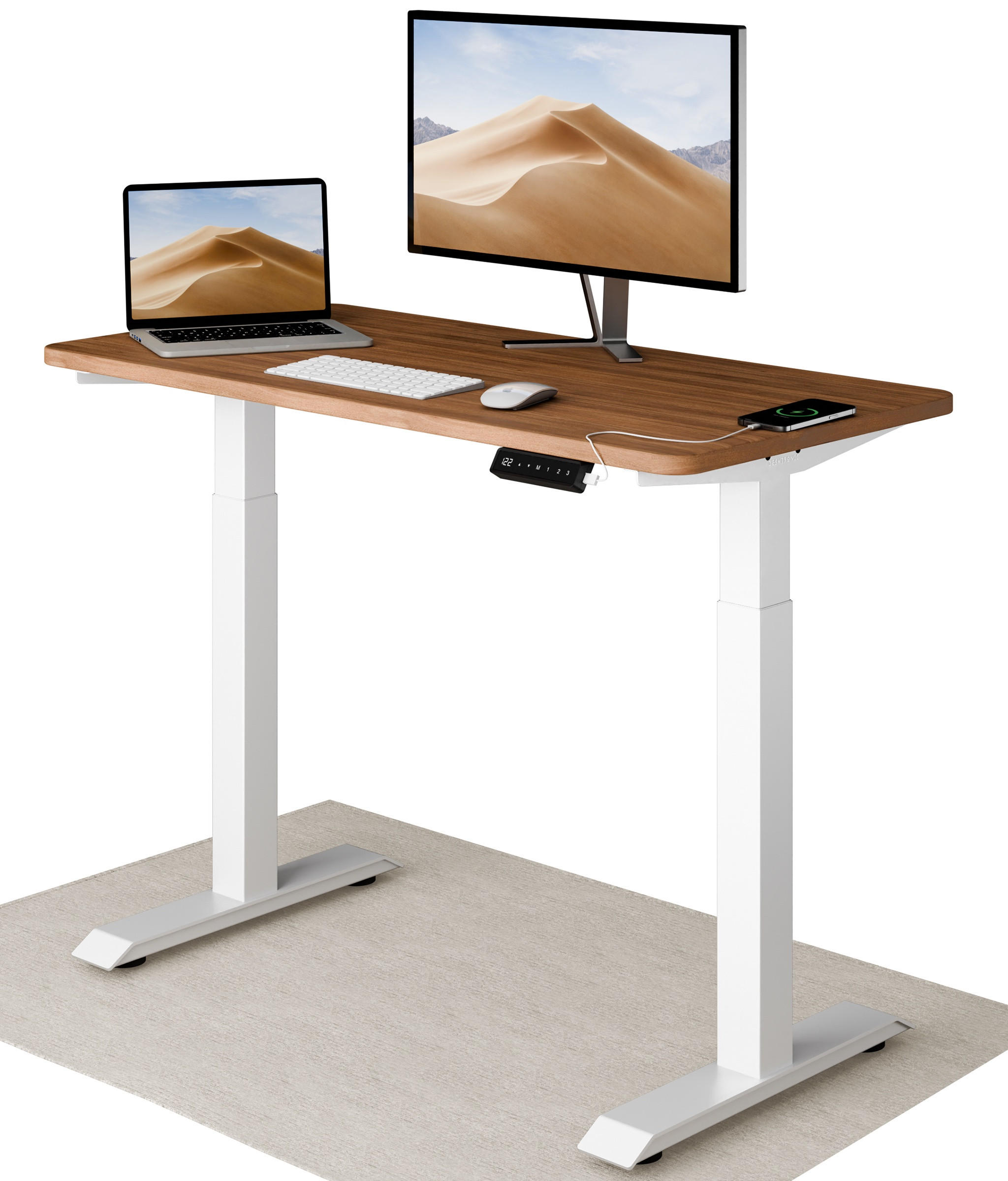 SCHREIBTISCH Elektrisch Höhenverstellbarer HomeOne 120x60cm Weiß/Walnuss mit Memory-Funktion, Anti-Kollisions Technologie - Walnussfarben/Weiß, Holzwerkstoff (60/120/72cm) - Desktronic