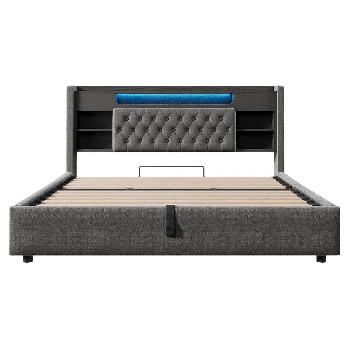 ČALOUNĚNÁ POSTEL 180/200 cm v šedé barvě s úložným prostorem, LED a USB-C - šedá, kov/kompozitní dřevo (180/200cm) - CHICFURN