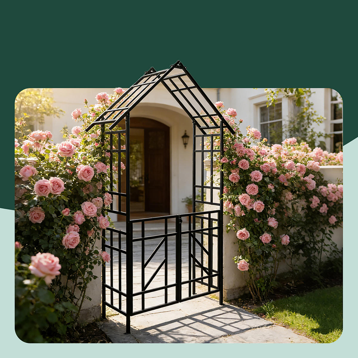 ROSENBOGEN Schwarz Eisen mit Tor 247x148 cm - Schwarz, Metall (148/247/43cm) - Relaxdays