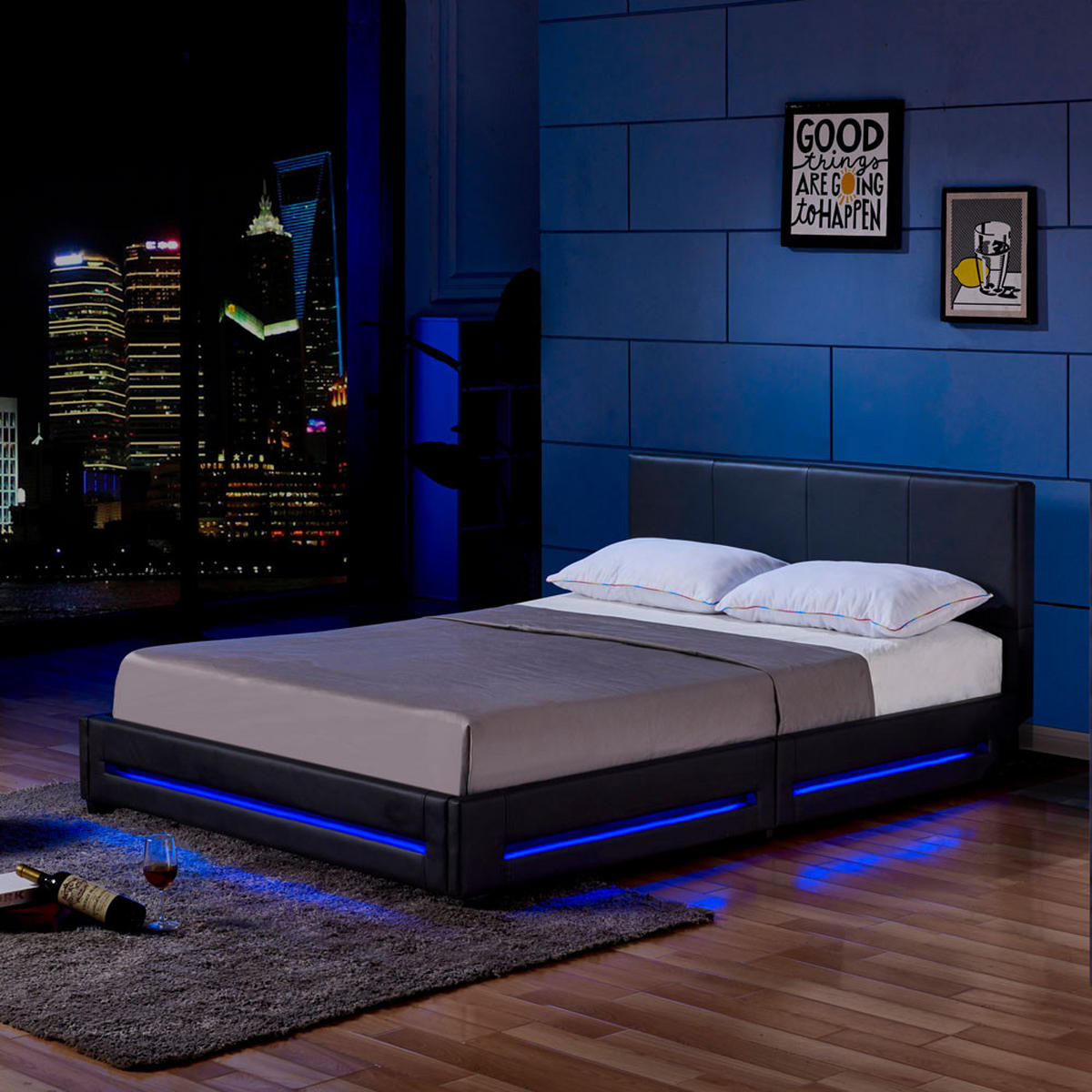 LED BETT ASTEROID - Weiß, 160 x 200 cm - Weiß, Kunststoff - Home Deluxe