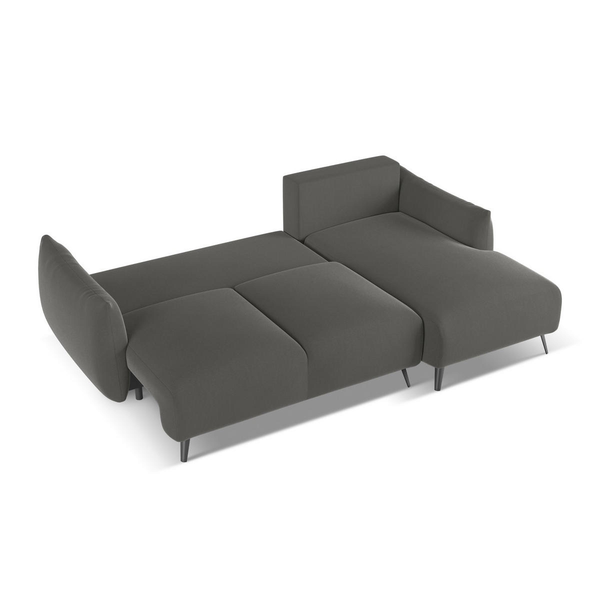 ECKSOFA mit Schlaffunktion Samt Stoff Grau - Dunkelgrau/Schwarz, Textil/Metall (242/162cm) - Makamii