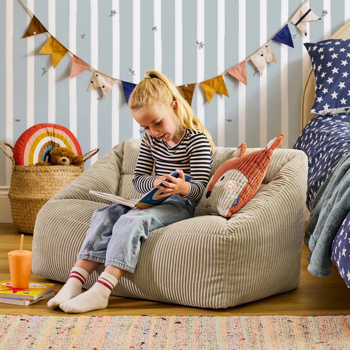 KINDERSITZSACK Sofa Cecilia mit Animalkissen - Beige, Textil (95/50/55cm) - icon