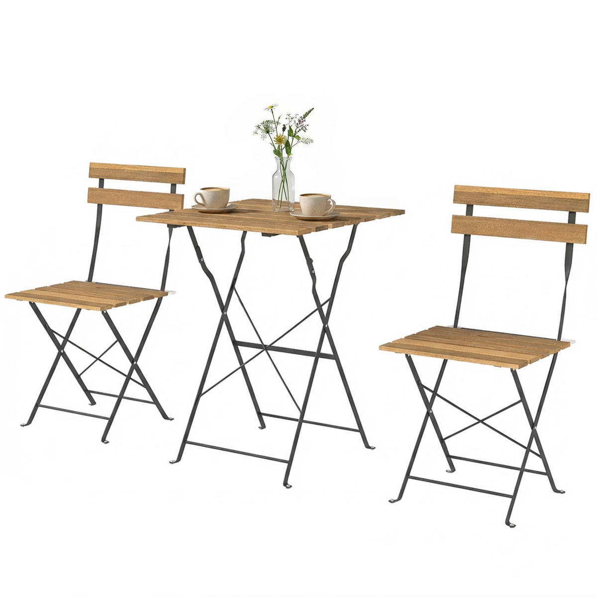 BALKONSET 3-teilig DE-14228 klappbar, Akazienholz Natur - Naturfarben, Metall - ComfortXL
