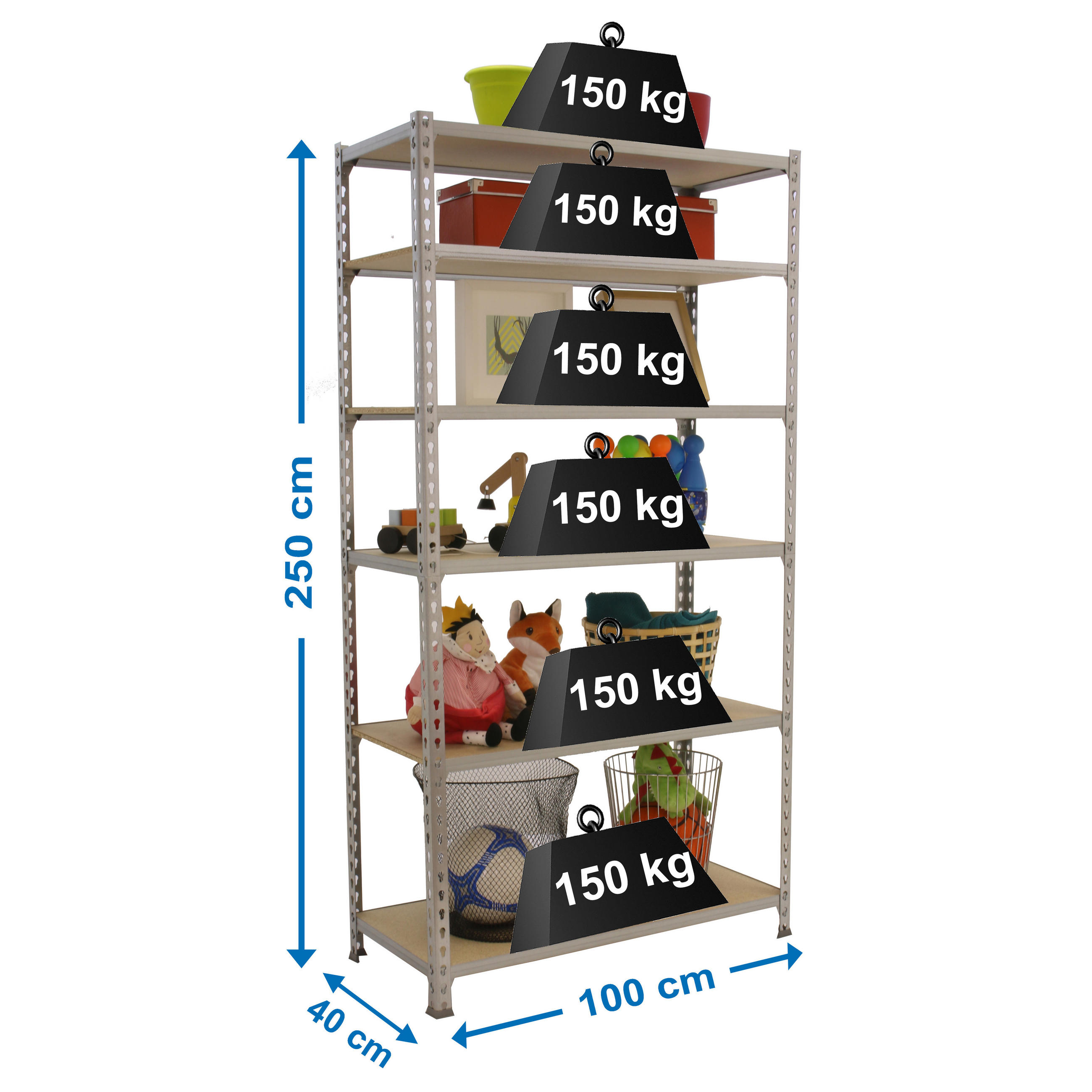 SCHWERLASTREGAL Giant Muli HxBxT 250 x 100 x 40 cm 6 Fachböden Fachlast 150 kg Verzinkt - Silberfarben, Metall (100/250/40cm) - PROREGAL
