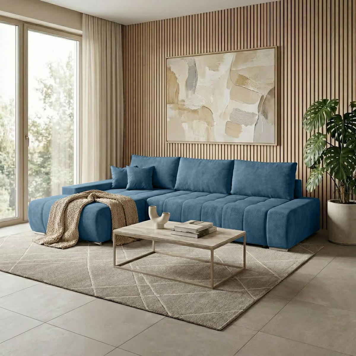 ECKSOFA Draco L blau links - Chromfarben/Blau, Textil/Metall (267/186cm) - Beautysofa