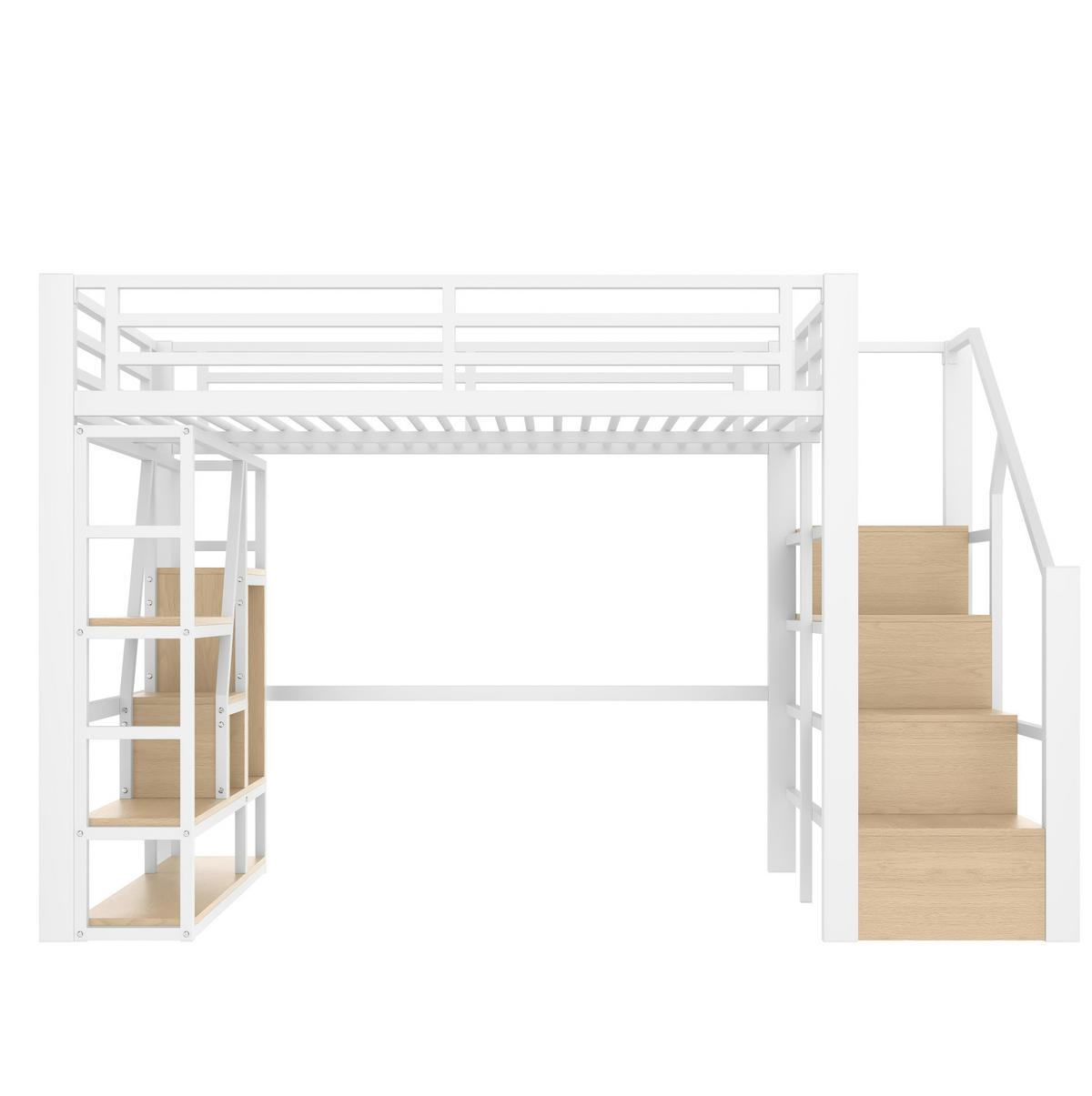 HOCHBETT 140/200 cm aus Metall und MDF mit LED-Lichtleiste und Stauraumtreppe Weiß - Weiß, Holzwerkstoff (140/200cm) - Modenvie