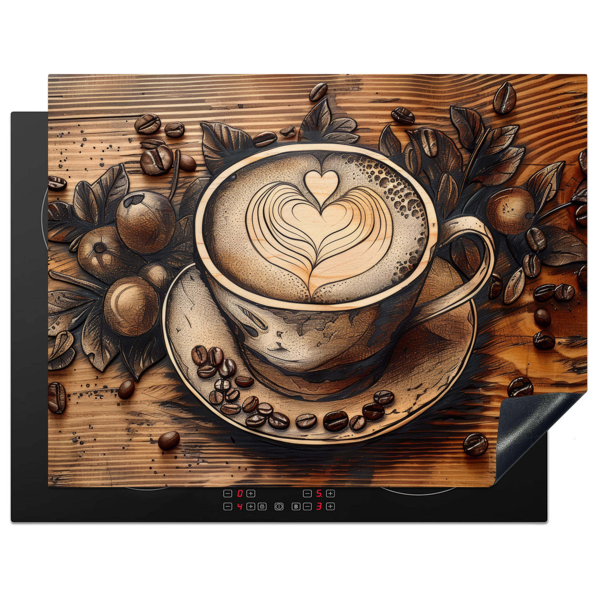 HERDABDECKPLATTE Kaffee - Vintage - Braun - Tasse - Holz 77x59 cm - Cappuccino, Kunststoff (77/0.2/59cm) - MuchoWow