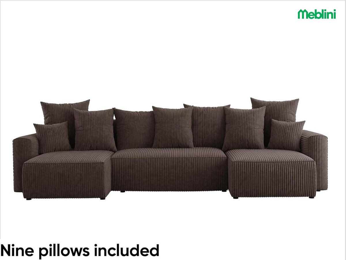 ECKSOFA DAVE U - Dunkelbraun/Schwarz, Holzwerkstoff (312/142cm) - Meblini