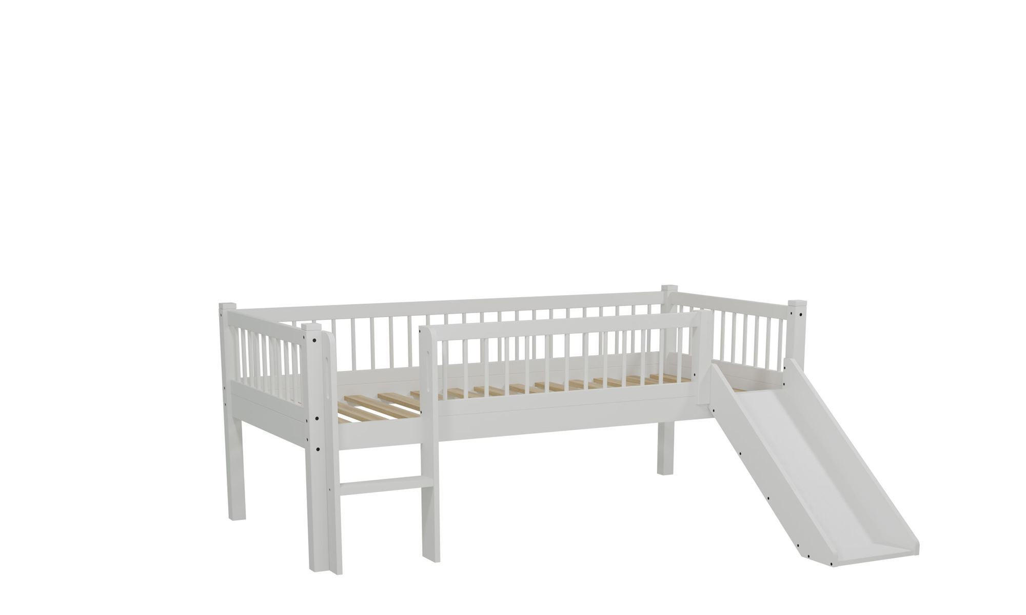 SPIELBETT 90x200 Keeley Buche Weiß mit Rutsche Leiter - Weiß, Holz (90/200cm) - 58aufmkessel