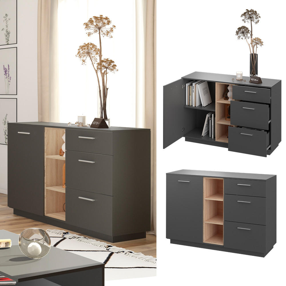 KOMMODE Beatrice Anthrazit 126.8 x 88 cm - Anthrazit, Holzwerkstoff (42/88/126.8cm) - Vicco
