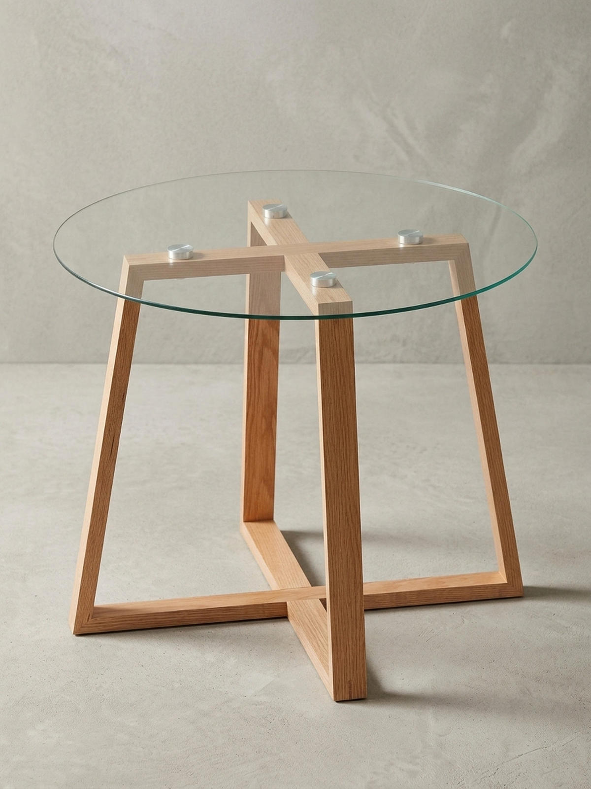 COUCHTISCH Eiche massiv mit Glasplatte, modernes Design, überkreuztes Gestell - Braun, Glas/Eichenholz (58/58/47cm) - KADIMA DESIGN