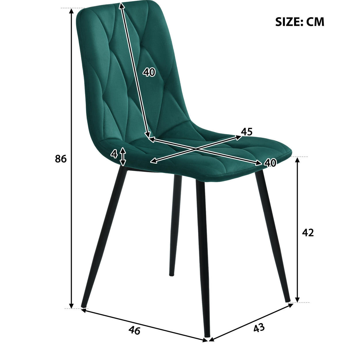 ESSZIMMERSTUHL 4er-Set Samt Dunkelgrün mit Rückenlehne Metallbeine - Dunkelgrün, Metall (40/86/45cm) - Meubliv