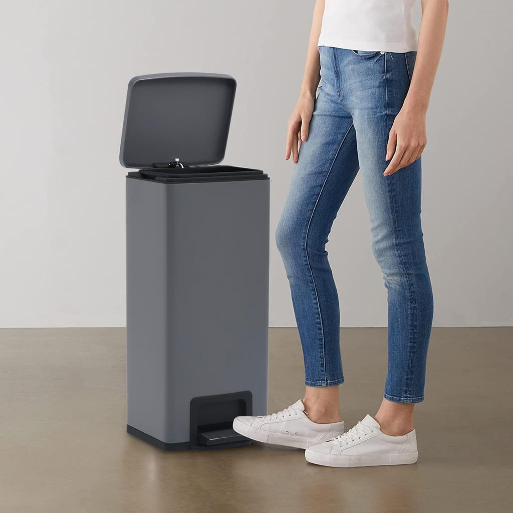 MÜLLEIMER mit Fußpedal 30L Stahl Grau - Grau, Metall (31/71/31cm) - DELUKE