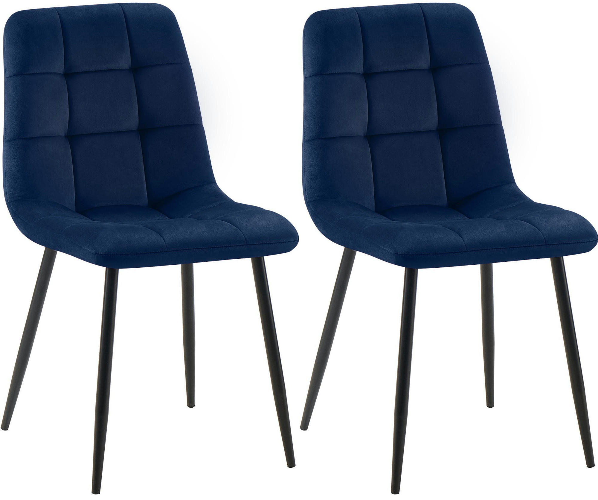 STUHL 2er Set Samt Blau - Blau/Schwarz, Textil/Metall (45/84/55cm) - CLP