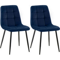 STUHL 2er Set Samt Blau - Blau/Schwarz, Textil/Metall (45/84/55cm) - CLP