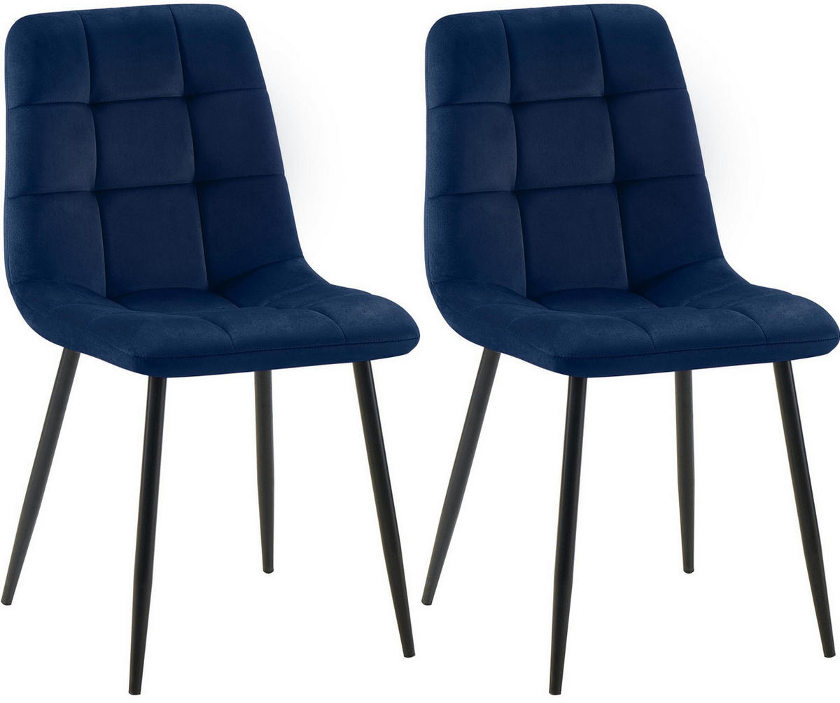 STUHL 2er Set Samt Blau - Blau/Schwarz, Textil/Metall (45/84/55cm) - CLP