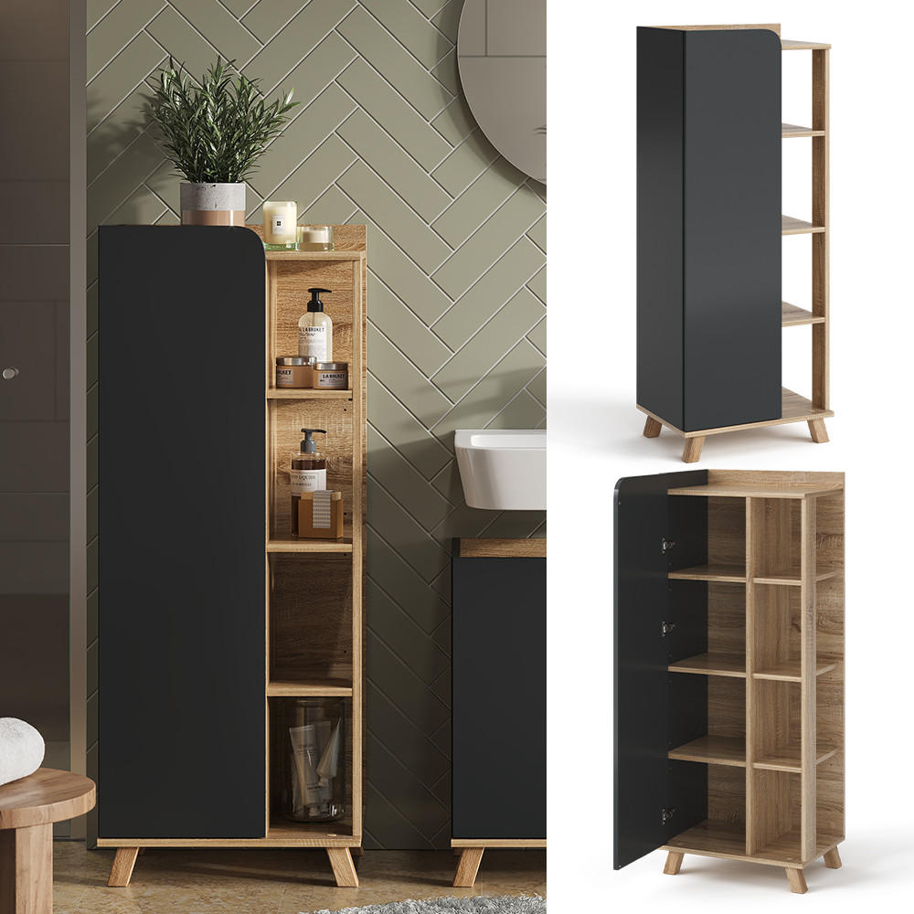 MIDISCHRANK Karen Anthrazit 50 x 128 cm mit Tür und offenen Fächern - Anthrazit/Sonoma Eiche, Holzwerkstoff (50/128/35cm) - Vicco