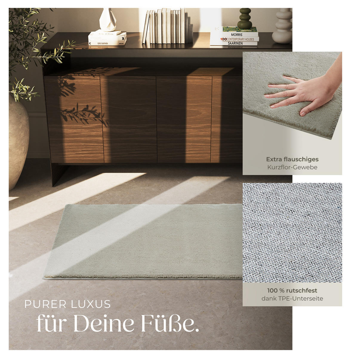KURZFLORTEPPICH Soft Zone,rutschfeste Unterseite,Sand - Sandfarben, Kunststoff (150/80cm) - tectake