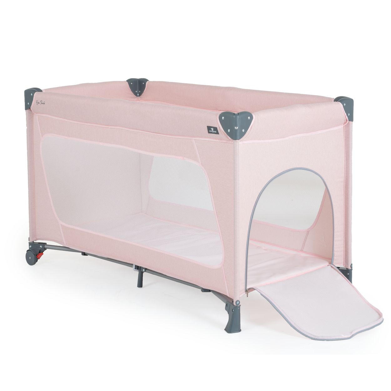 LAUFSTALL One Touch Räder rosa 125 x 65 cm, Seiteneingang, Matratze, klappbar, Babyreisebett - Rosa, Metall (65/76/125cm) - Cangaroo