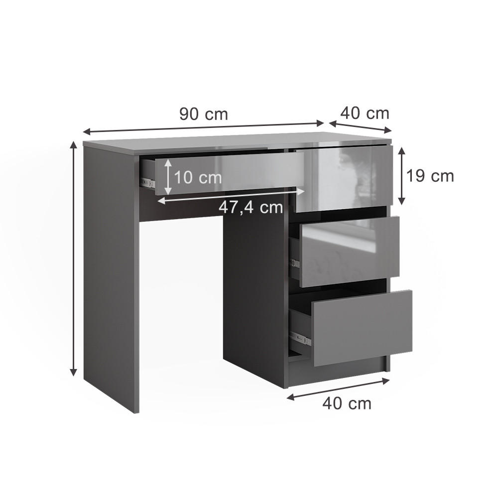 SCHREIBTISCH Sherry Grau Hochglanz 90 x 40 cm mit Schubladen - Grau, Holzwerkstoff (40/90/75cm) - Vicco